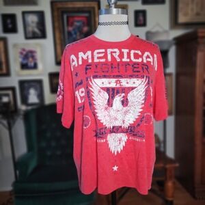 American Fighter Eagle Graphic MMA Training T-Shirt Cropped Red Mens 2XL
